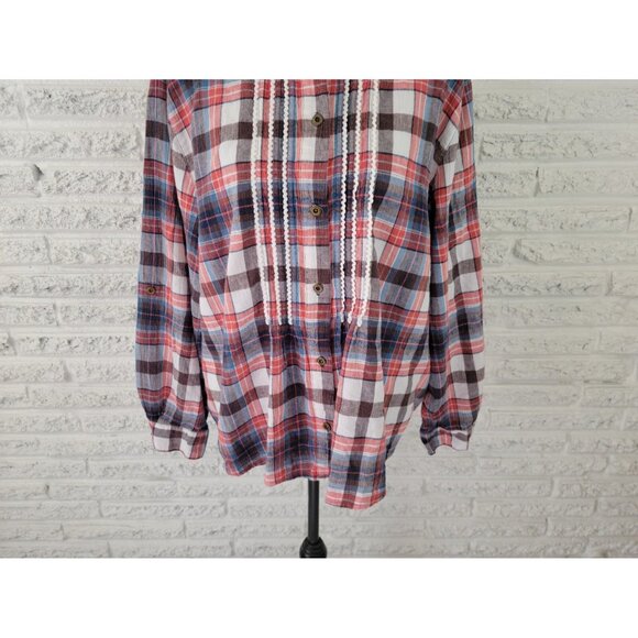 Alfred Dunner Womens Shirt 22W Plus Button Up Linen Cotton Ric Rac PLA74E - Picture 4 of 8